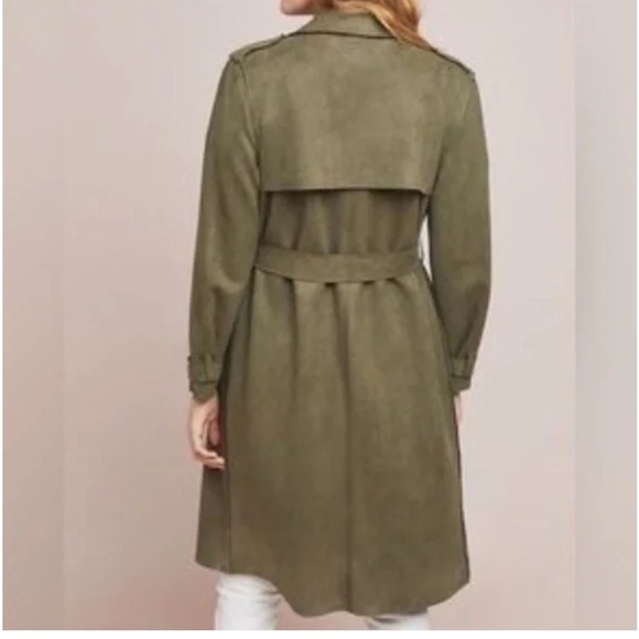 Anthropologie Harley Faux Suede Trench Coat – Olive Green – Size XS - Picture 3 of 9